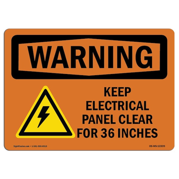 Signmission OSHA Warning Sign, 18" Height, 24" Width, Rigid Plastic, Keep Electrical Panel Clear, Landscape OS-WS-P-1824-L-12209 - main